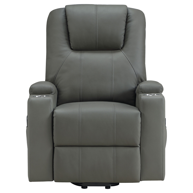 Pemberly Row Transitional Faux Leather Power Lift Massage Recliner in Gray