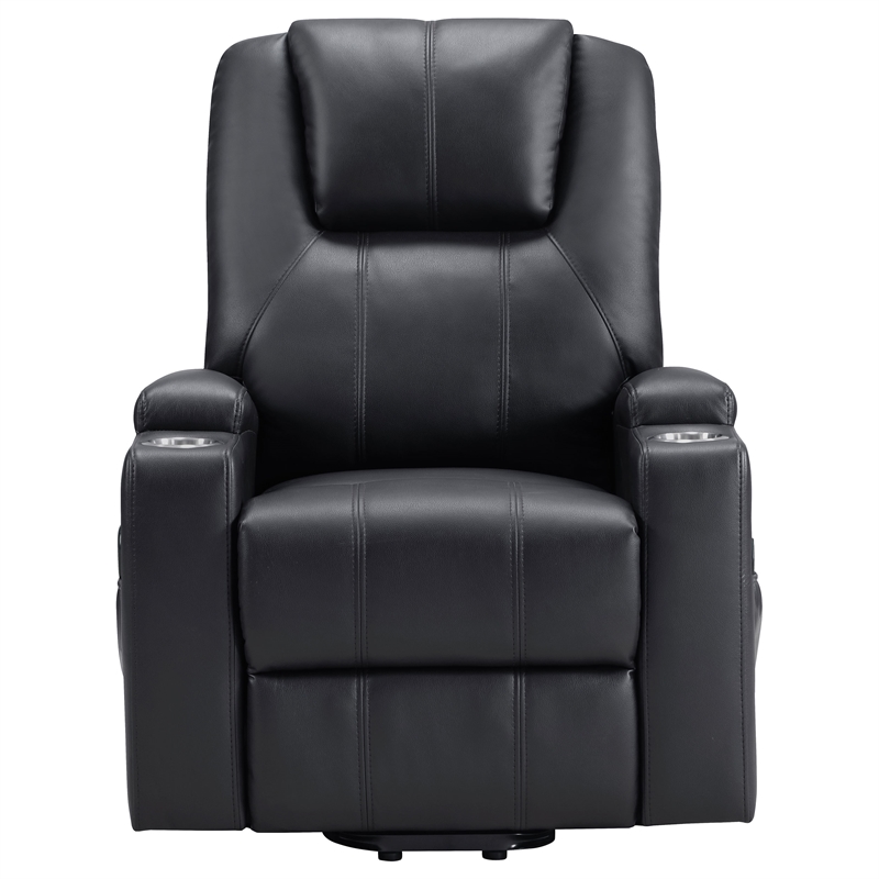 Pemberly Row Upholstered Faux Leather Power Lift Massage Recliner in Black