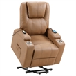 Pemberly Row Upholstered Faux Leather Power Lift Massage Recliner in Camel
