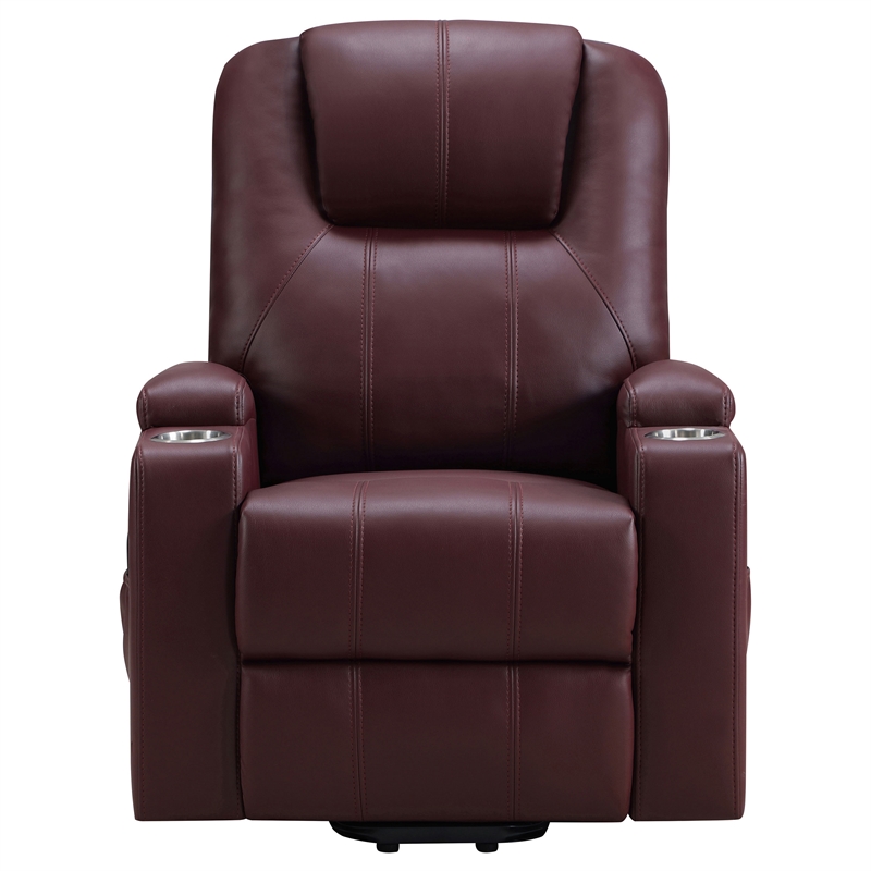 Pemberly Row Upholstered Faux Leather Power Lift Massage Recliner in Wine
