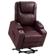 Pemberly Row Upholstered Faux Leather Power Lift Massage Recliner in Wine