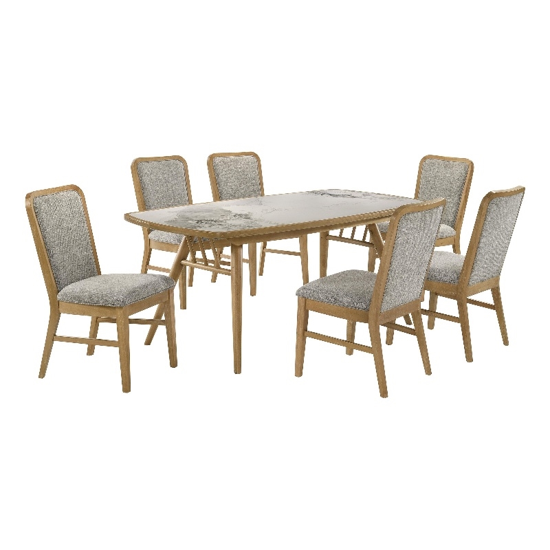 Pemberly Row 7-Piece Wood & Fabric Dining Set in Weathered Natural/Gray