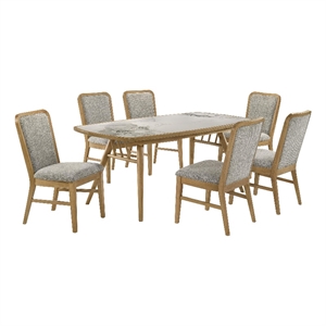 Pemberly Row 7-Piece Wood & Fabric Dining Set in Weathered Natural/Gray
