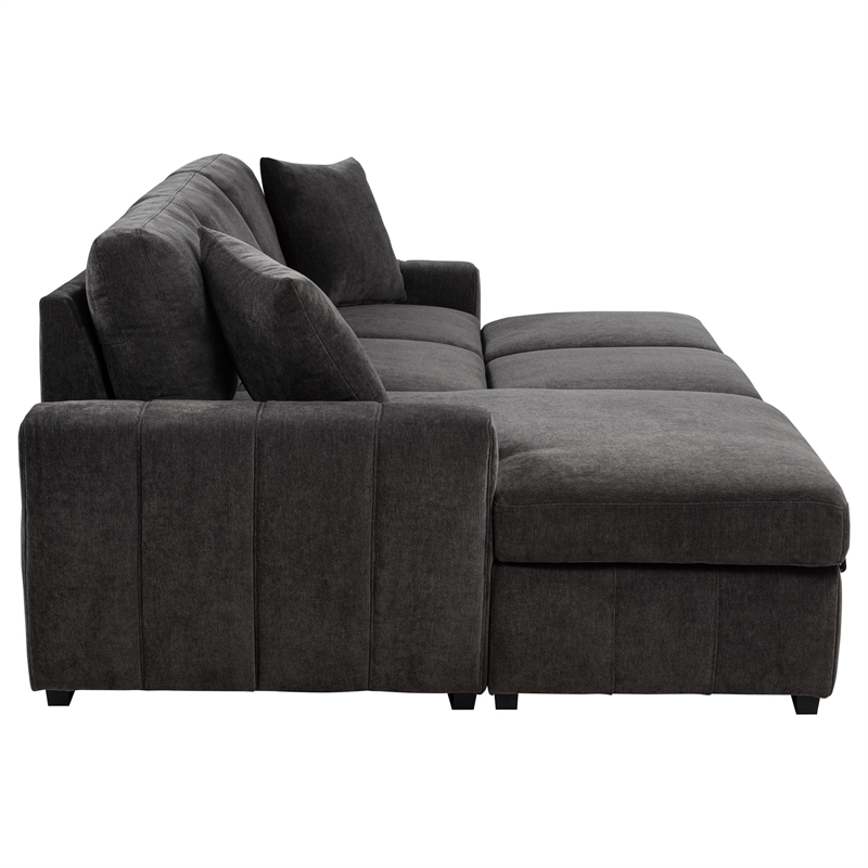 Pemberly Row Fabric Upholstered Sleeper Sectional Sofa LAF Chaise in Gray
