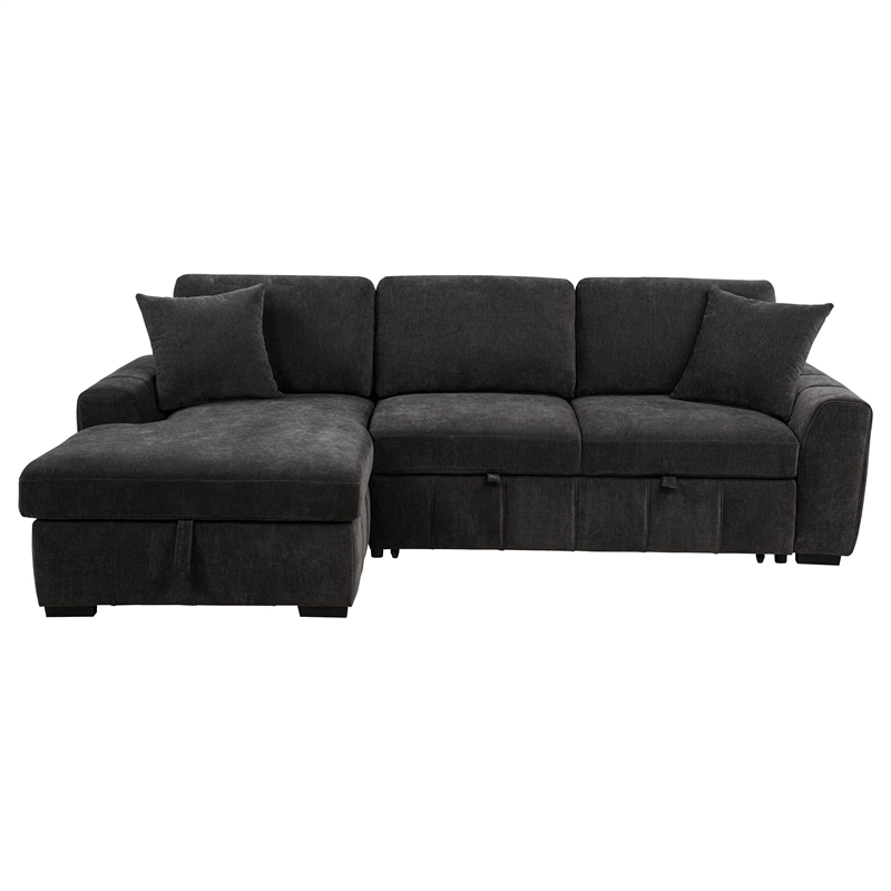 Pemberly Row Fabric Upholstered Sleeper Sectional Sofa LAF Chaise in Gray