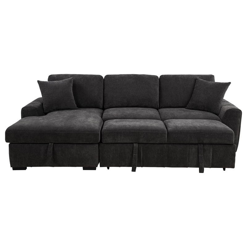 Pemberly Row Fabric Upholstered Sleeper Sectional Sofa LAF Chaise in Gray