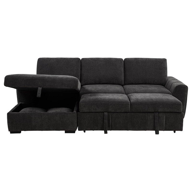 Pemberly Row Fabric Upholstered Sleeper Sectional Sofa LAF Chaise in Gray