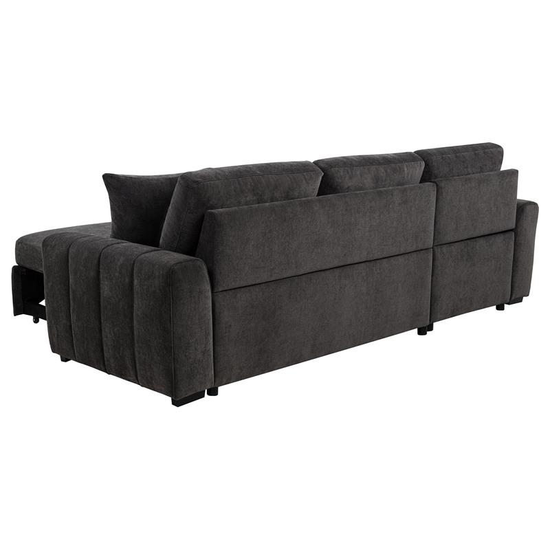 Pemberly Row Fabric Upholstered Sleeper Sectional Sofa LAF Chaise in Gray