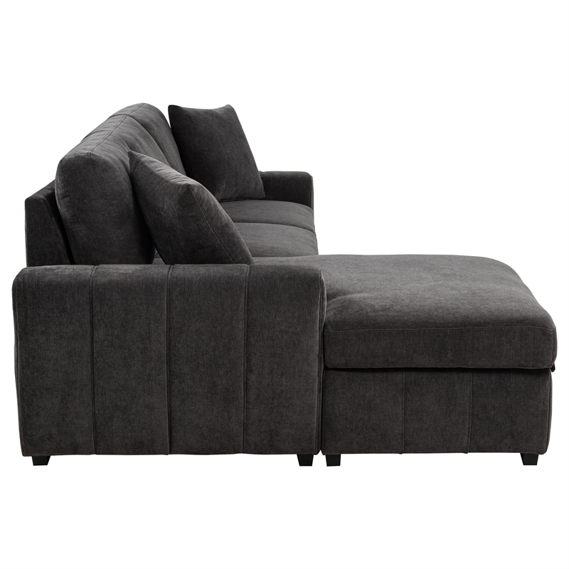 Pemberly Row Fabric Upholstered Sleeper Sectional Sofa LAF Chaise in Gray