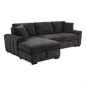 Pemberly Row Fabric Upholstered Sleeper Sectional Sofa LAF Chaise in Gray