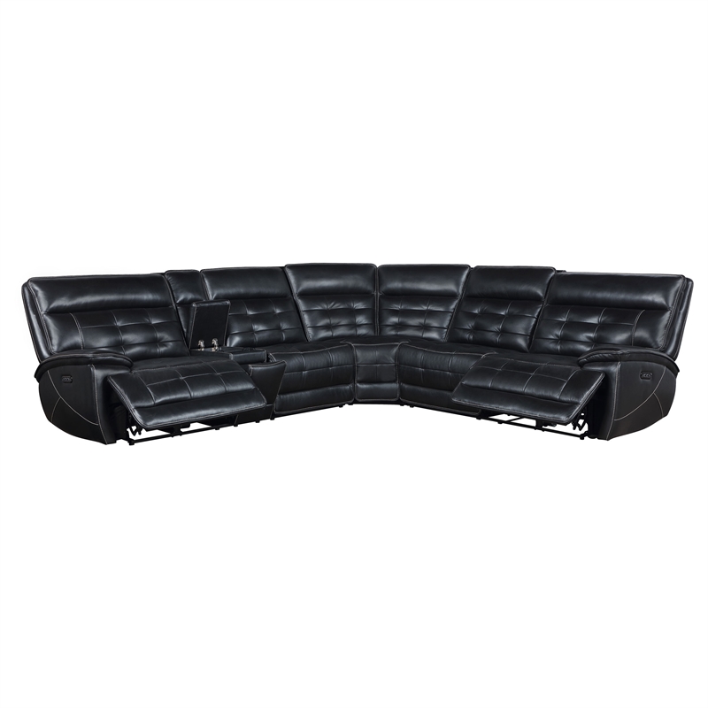 Pemberly Row 3-Piece Leather Dual Power Reclining Sectional Sofa in Black