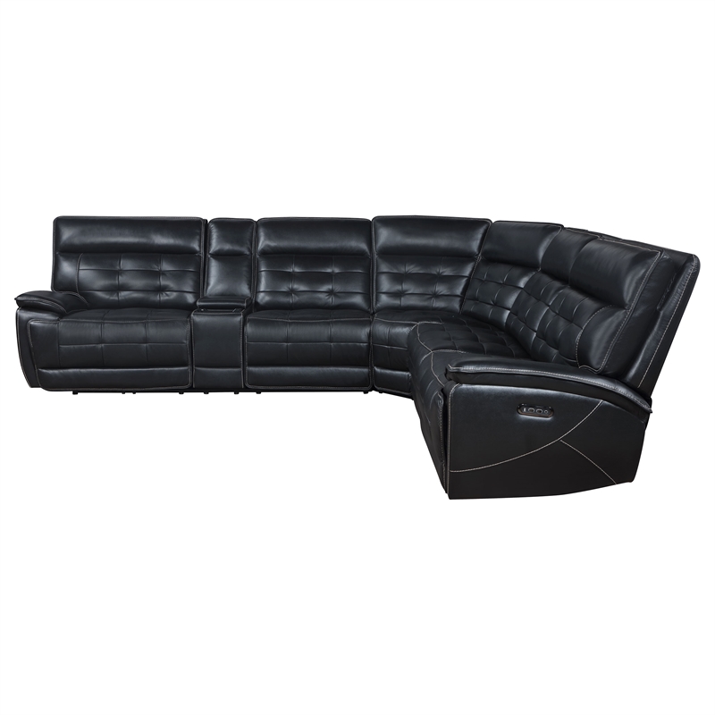 Pemberly Row 3-Piece Leather Dual Power Reclining Sectional Sofa in Black