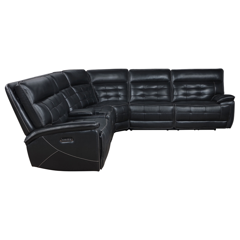 Pemberly Row 3-Piece Leather Dual Power Reclining Sectional Sofa in Black