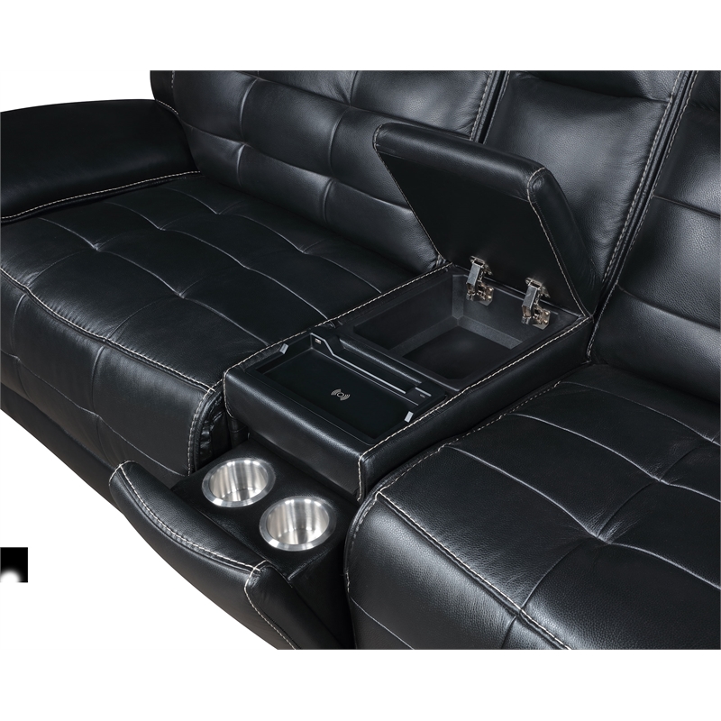 Pemberly Row 3-Piece Leather Dual Power Reclining Sectional Sofa in Black