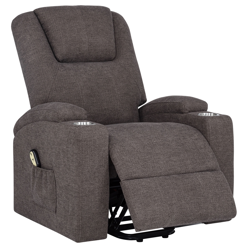 Pemberly Row Transitional Chenille Power Lift Massage Chair in Brown