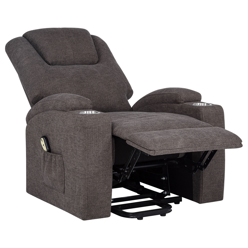 Pemberly Row Transitional Chenille Power Lift Massage Chair in Brown