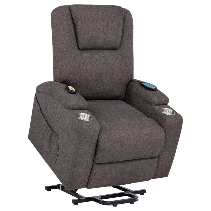 Pemberly Row Transitional Chenille Power Lift Massage Chair in Brown