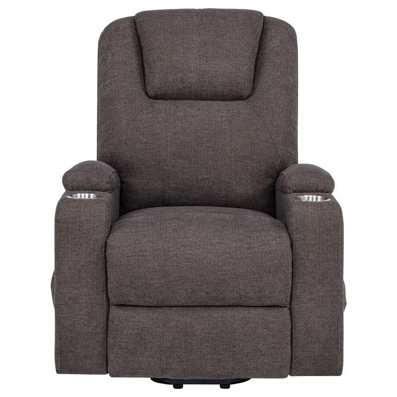Pemberly Row Transitional Chenille Power Lift Massage Chair in Brown
