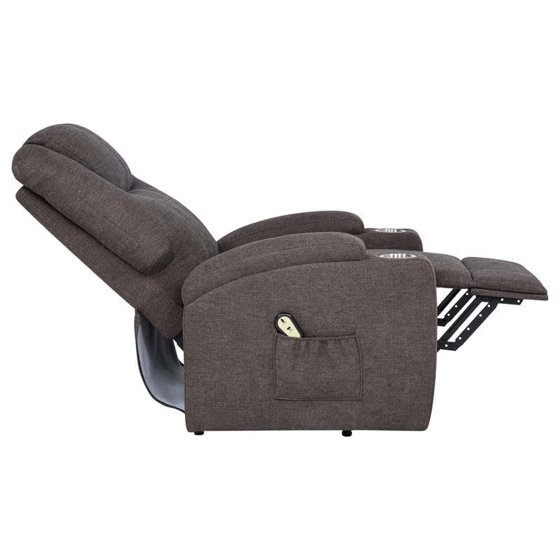 Pemberly Row Transitional Chenille Power Lift Massage Chair in Brown