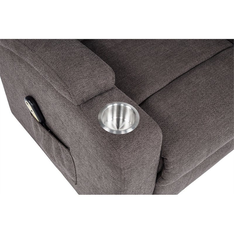 Pemberly Row Transitional Chenille Power Lift Massage Chair in Brown