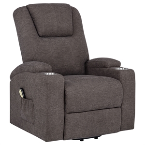 Pemberly Row Transitional Chenille Power Lift Massage Chair in Brown