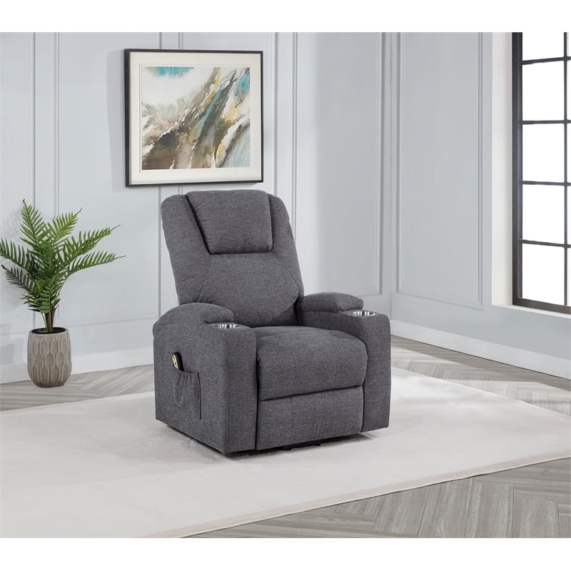 Pemberly Row Transitional Chenille Power Lift Massage Chair in Dark Gray