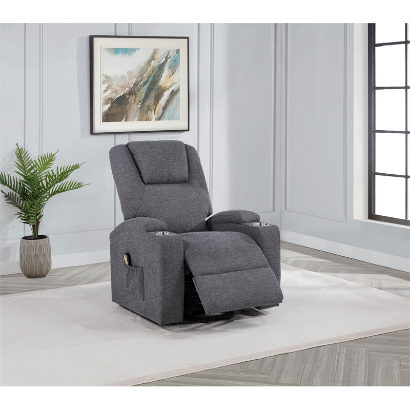 Pemberly Row Transitional Chenille Power Lift Massage Chair in Dark Gray