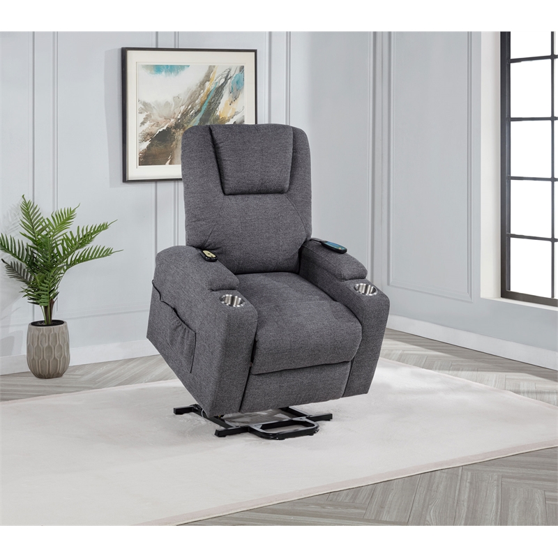 Pemberly Row Transitional Chenille Power Lift Massage Chair in Dark Gray
