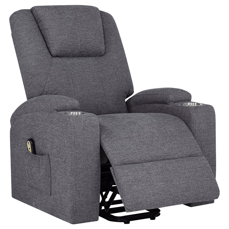 Pemberly Row Transitional Chenille Power Lift Massage Chair in Dark Gray
