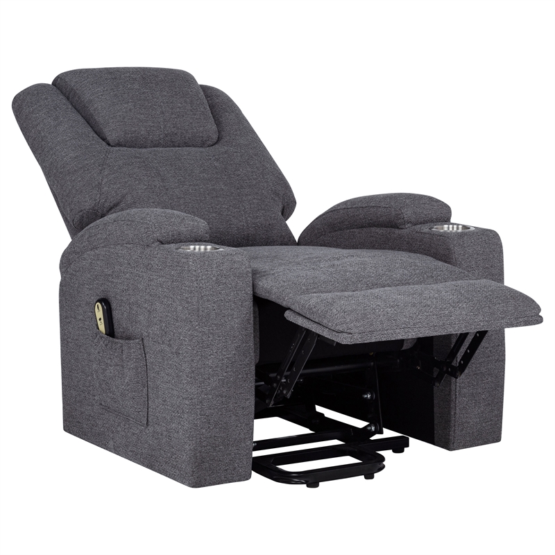 Pemberly Row Transitional Chenille Power Lift Massage Chair in Dark Gray