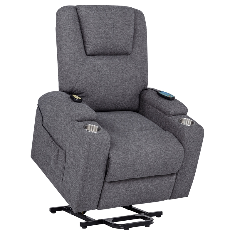 Pemberly Row Transitional Chenille Power Lift Massage Chair in Dark Gray