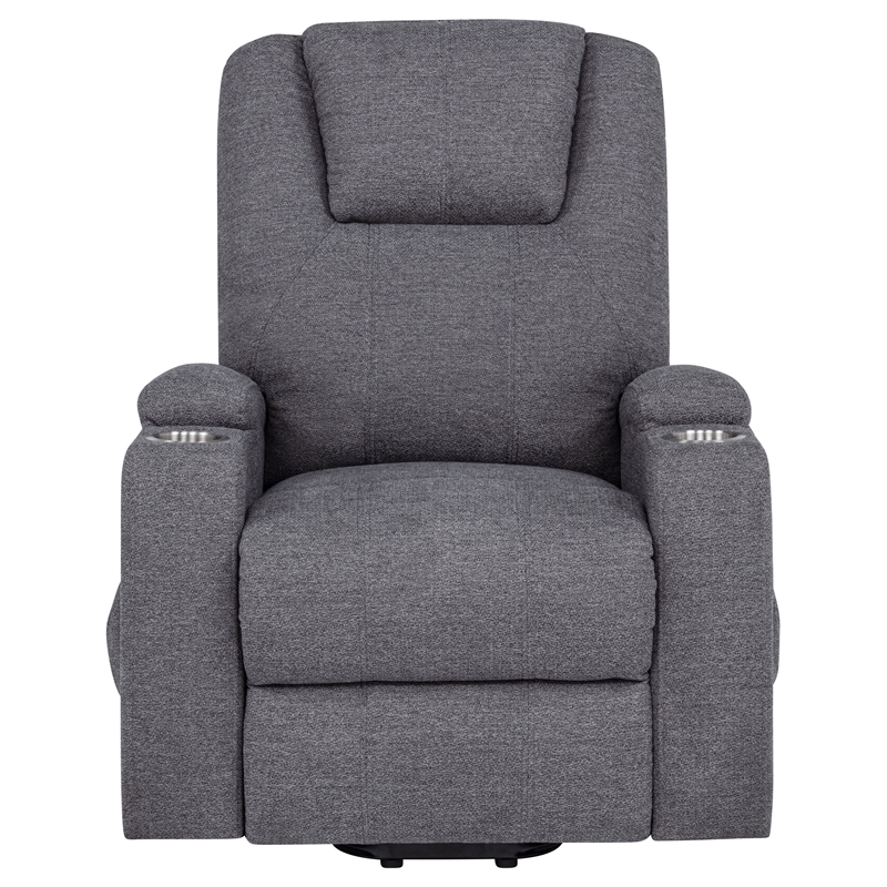 Pemberly Row Transitional Chenille Power Lift Massage Chair in Dark Gray