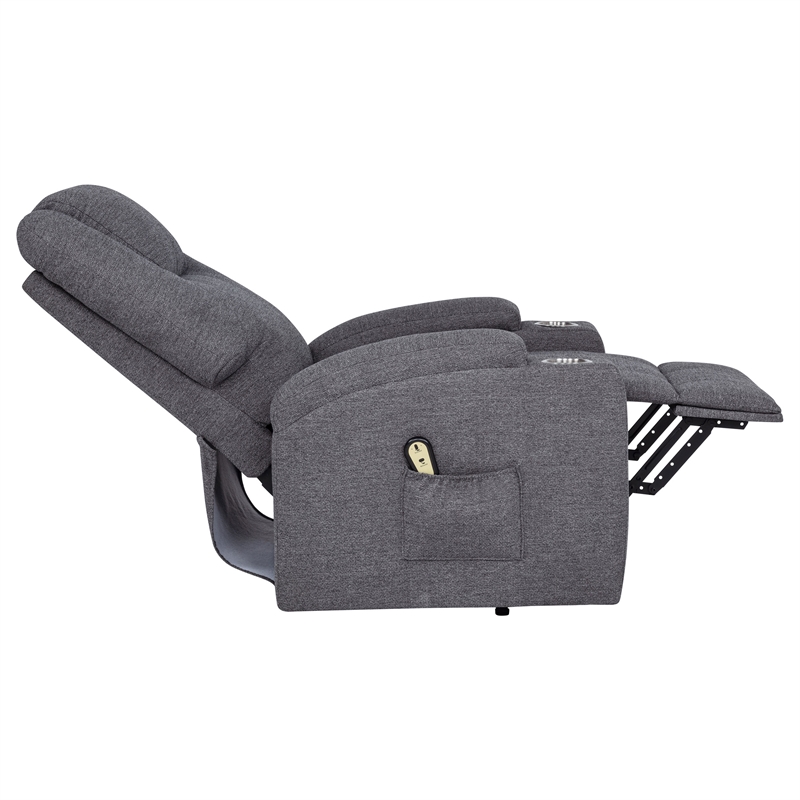 Pemberly Row Transitional Chenille Power Lift Massage Chair in Dark Gray