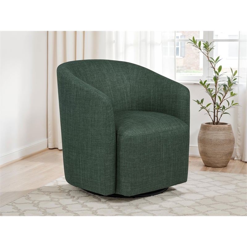 Pemberly Row Transitional Fabric Swivel Accent Chair in Green