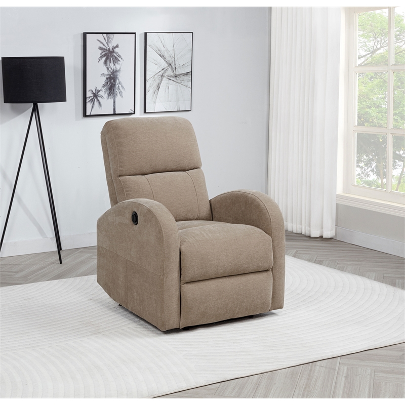 Pemberly Row Transitional Fabric Power Recliner Chair in Camel