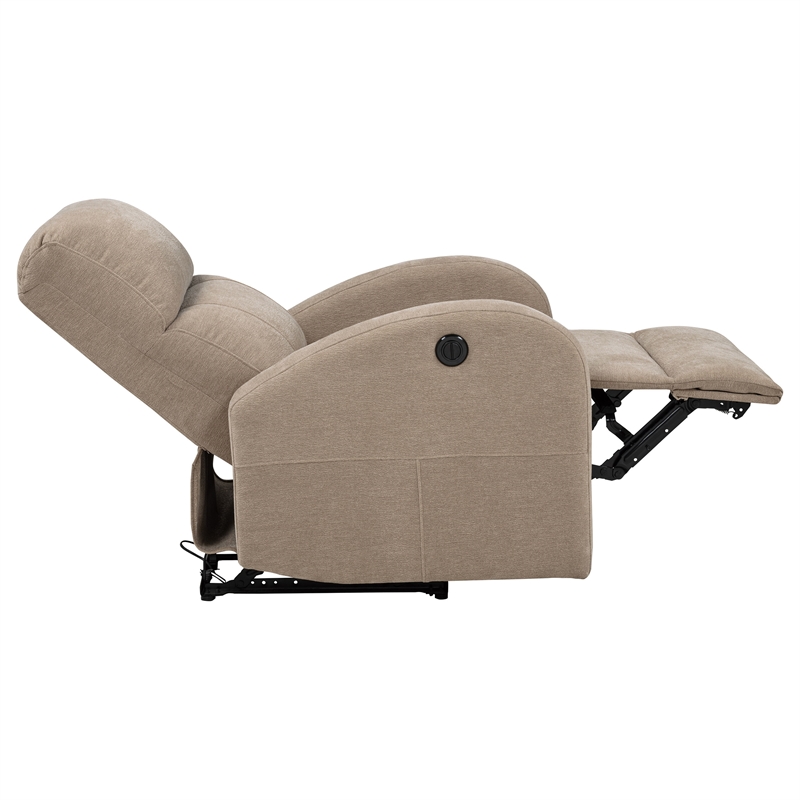 Pemberly Row Transitional Fabric Power Recliner Chair in Camel