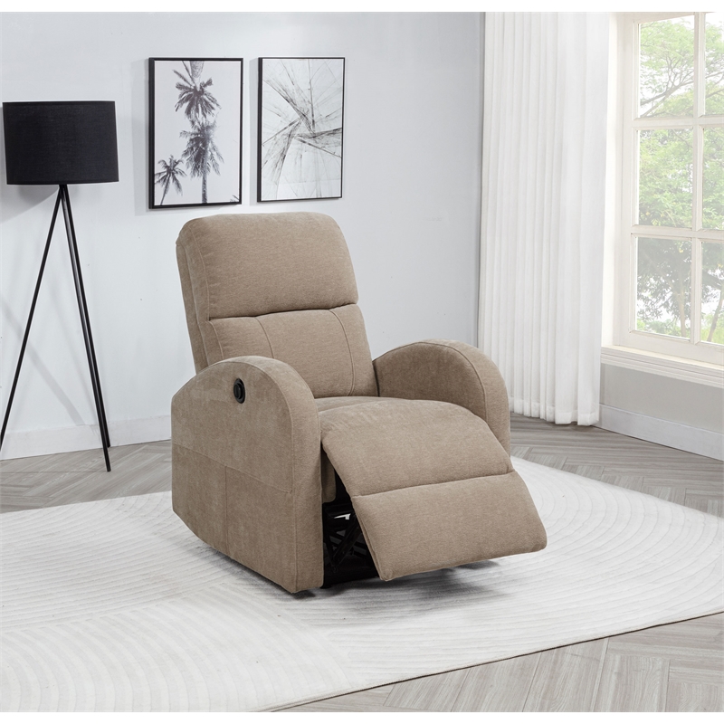 Pemberly Row Transitional Fabric Power Recliner Chair in Camel