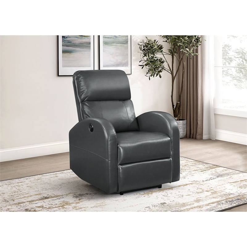 Pemberly Row Upholstered Faux Leather Power Recliner Chair in Grey