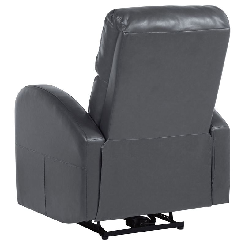 Pemberly Row Upholstered Faux Leather Power Recliner Chair in Grey