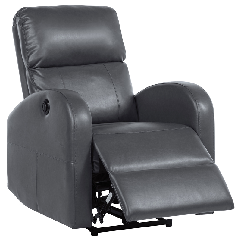 Pemberly Row Upholstered Faux Leather Power Recliner Chair in Grey