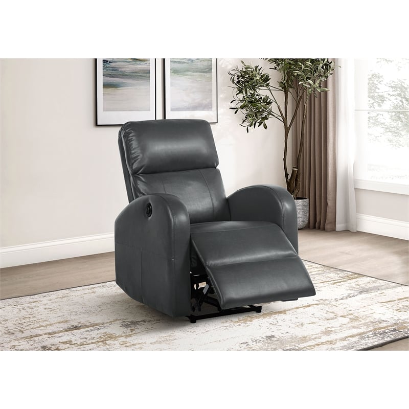 Pemberly Row Upholstered Faux Leather Power Recliner Chair in Grey