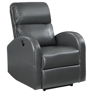 Pemberly Row Upholstered Faux Leather Power Recliner Chair in Grey