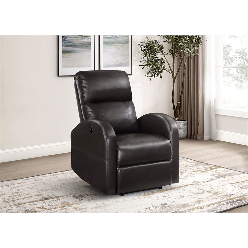 Pemberly Row Upholstered Faux Leather Power Recliner Chair in Brown