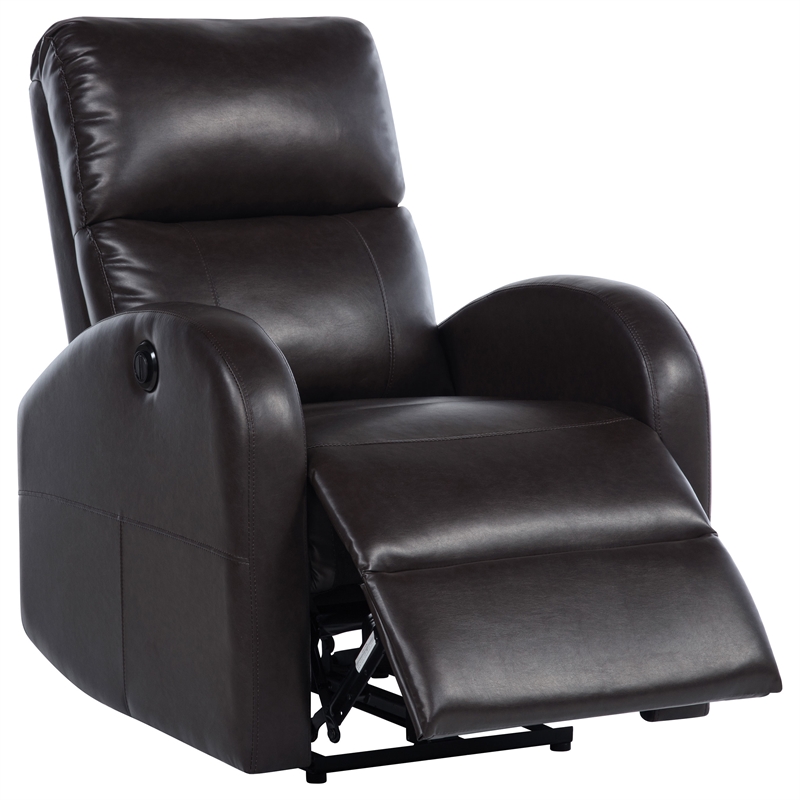 Pemberly Row Upholstered Faux Leather Power Recliner Chair in Brown