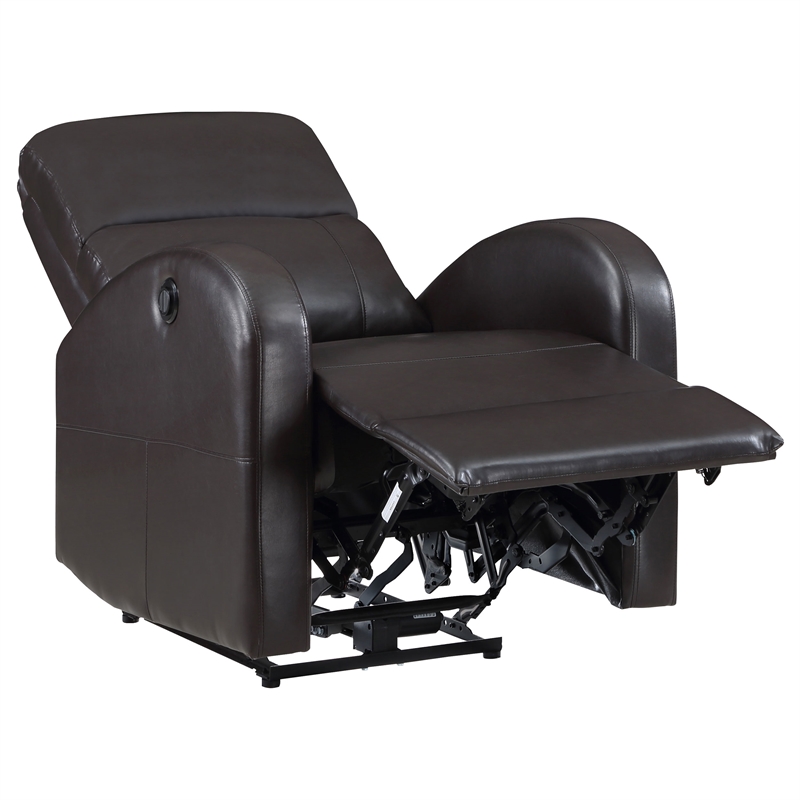 Pemberly Row Upholstered Faux Leather Power Recliner Chair in Brown