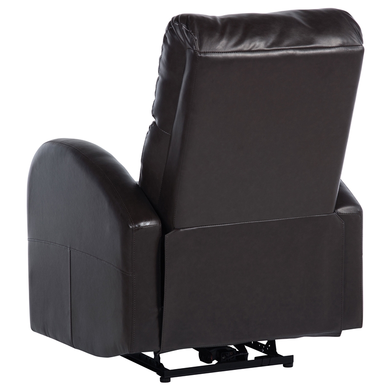 Pemberly Row Upholstered Faux Leather Power Recliner Chair in Brown