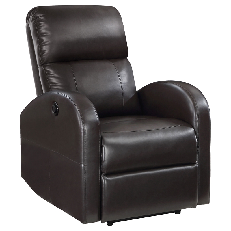 Pemberly Row Upholstered Faux Leather Power Recliner Chair in Brown
