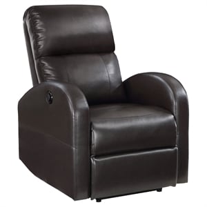 Pemberly Row Upholstered Faux Leather Power Recliner Chair in Brown