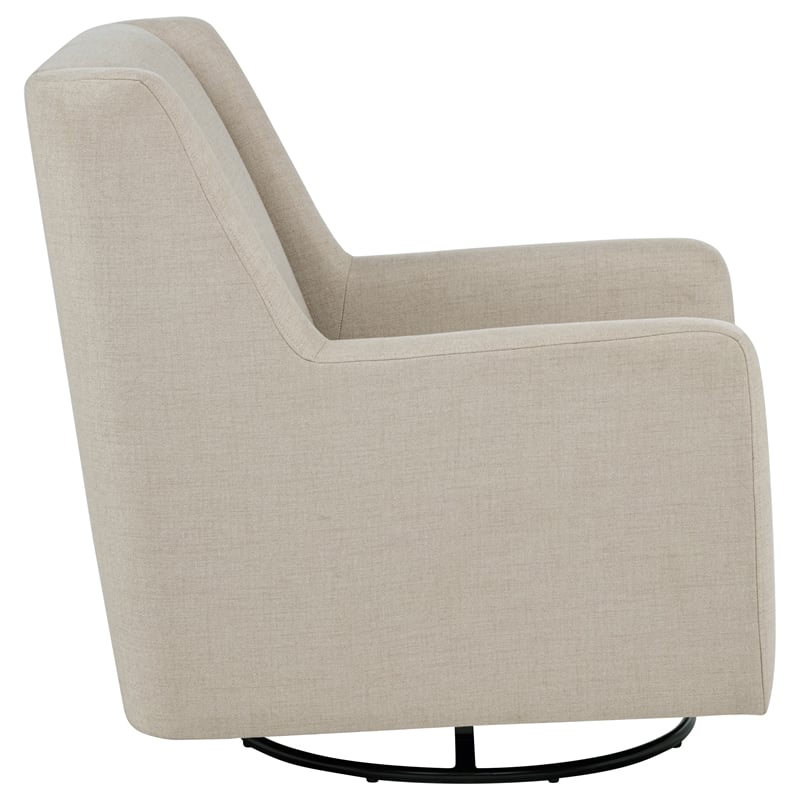 Pemberly Row Upholstered Fabric Swivel Glider Arm Chair in Latte