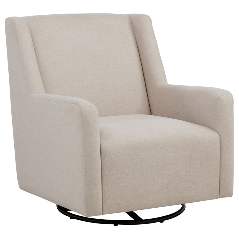 Pemberly Row Upholstered Fabric Swivel Glider Arm Chair in Latte